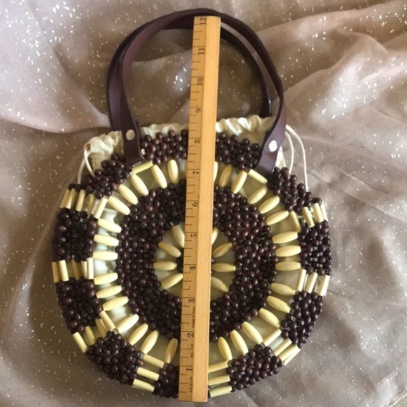 NWOT Studio Collection Beaded Circular Brown & Cream Handbag Purse - Picture 5 of 13